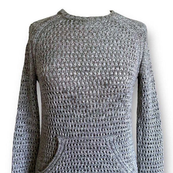 ATM Anthony Thomas Melillo Womens Sweater XS Gray Open Knit  Kangaroo Pocket - Picture 3 of 6